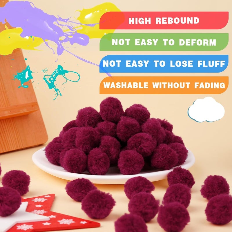 MORFEN 150 Pieces Pom Poms, 1 Inch Dark Red Craft Pom Poms, Fuzzy Pompom Puff Balls, Small Pom Pom Balls for DIY Arts, Crafts Projects, Home Decorations - Image 3